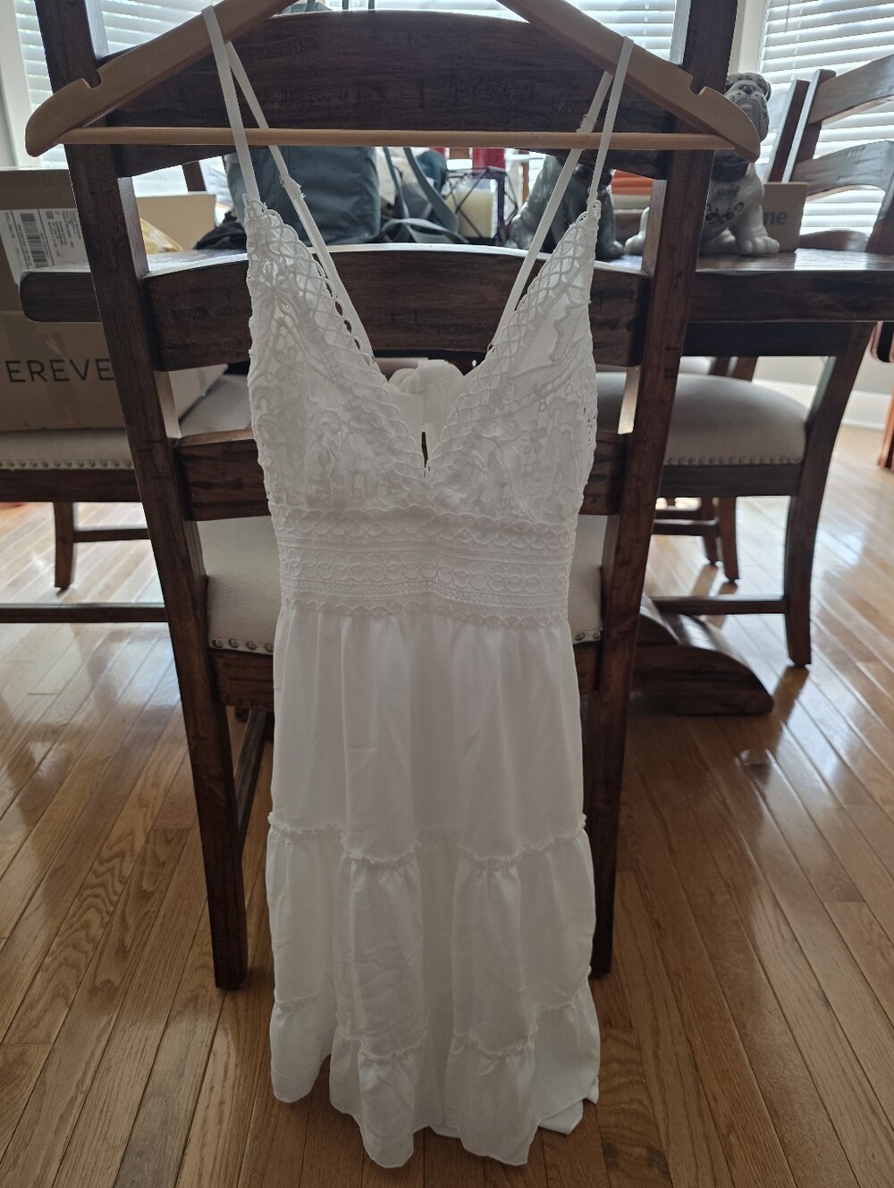 NWT Ecowish White Dress with Lace Bodice and Spaghetti Straps